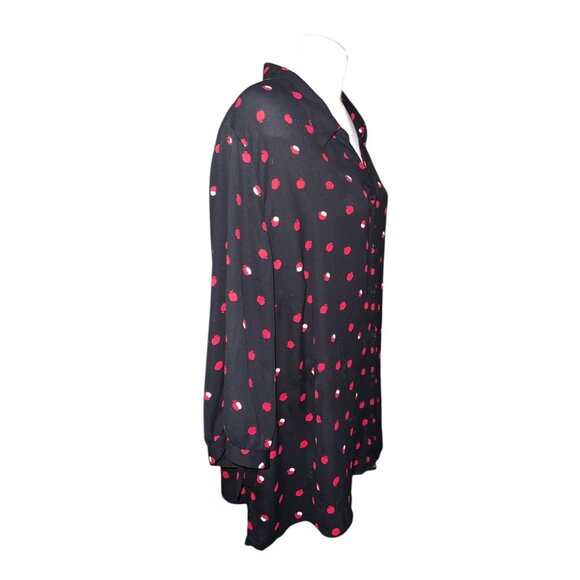Catherines Womens Black Button-Down Shirt Size 3XL Red Apple Print Relaxed Fit 1 - Picture 12 of 12